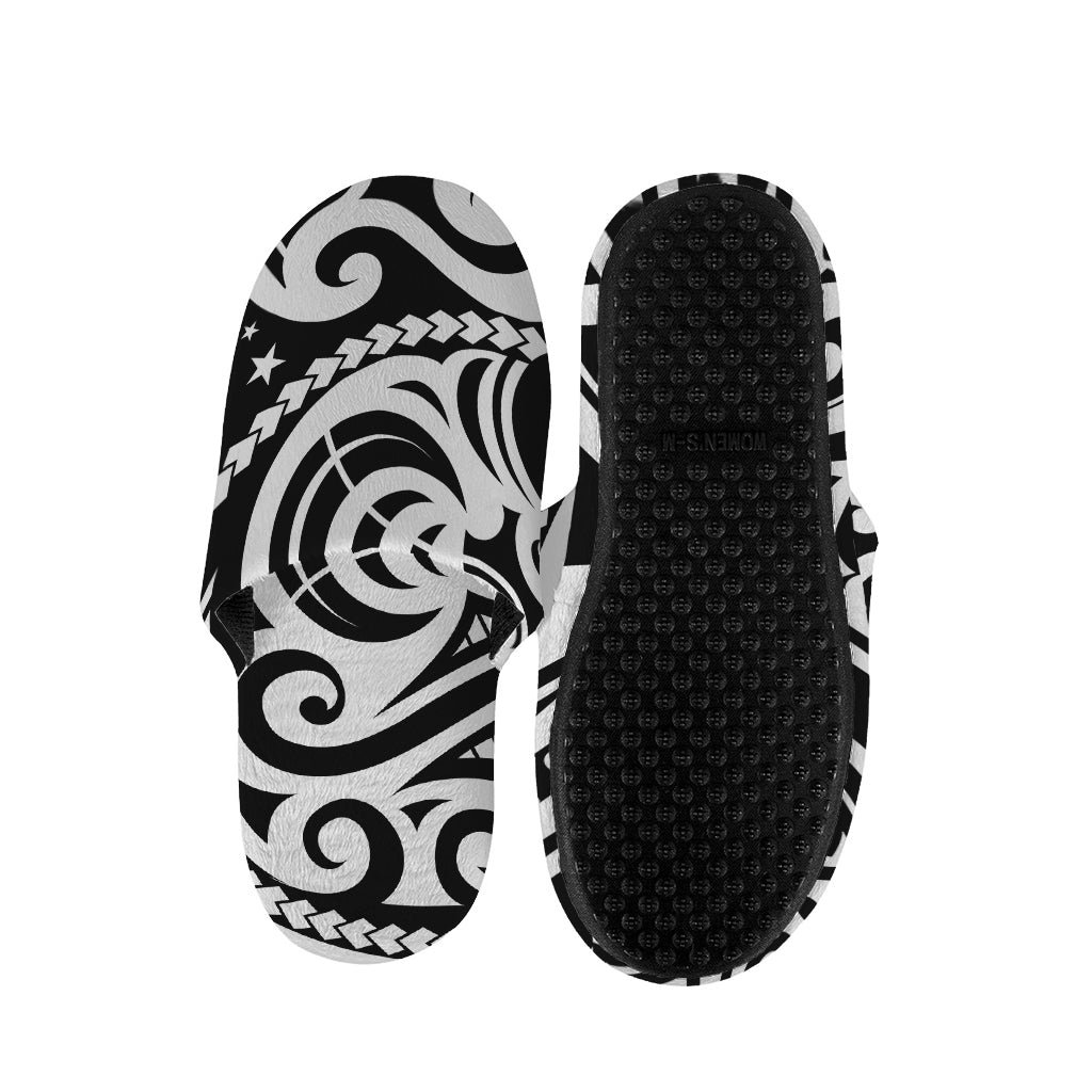 Black And White Polynesian Tattoo Print Slippers