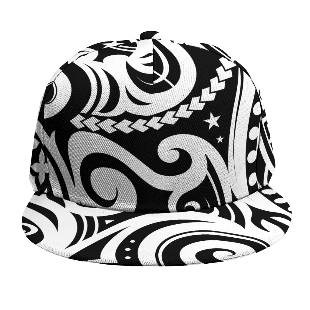 Black And White Polynesian Tattoo Print Snapback Cap