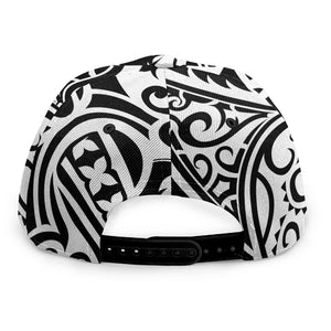 Black And White Polynesian Tattoo Print Snapback Cap