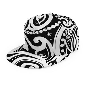 Black And White Polynesian Tattoo Print Snapback Cap