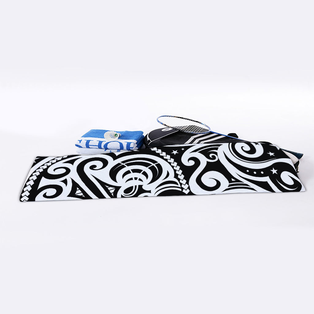 Black And White Polynesian Tattoo Print Sports Towel