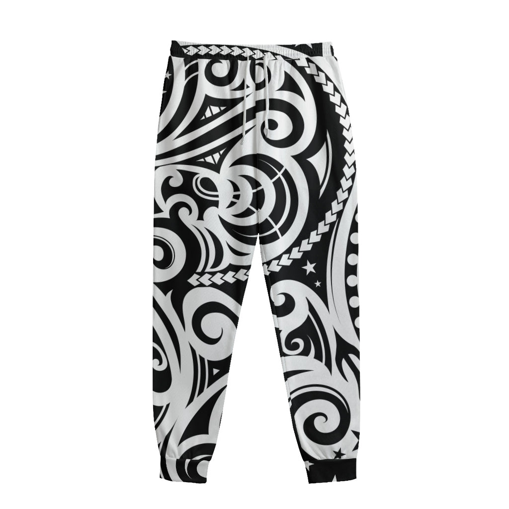 Black And White Polynesian Tattoo Print Sweatpants