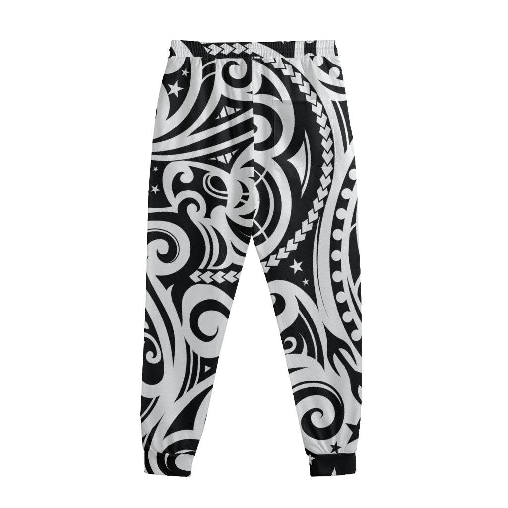 Black And White Polynesian Tattoo Print Sweatpants