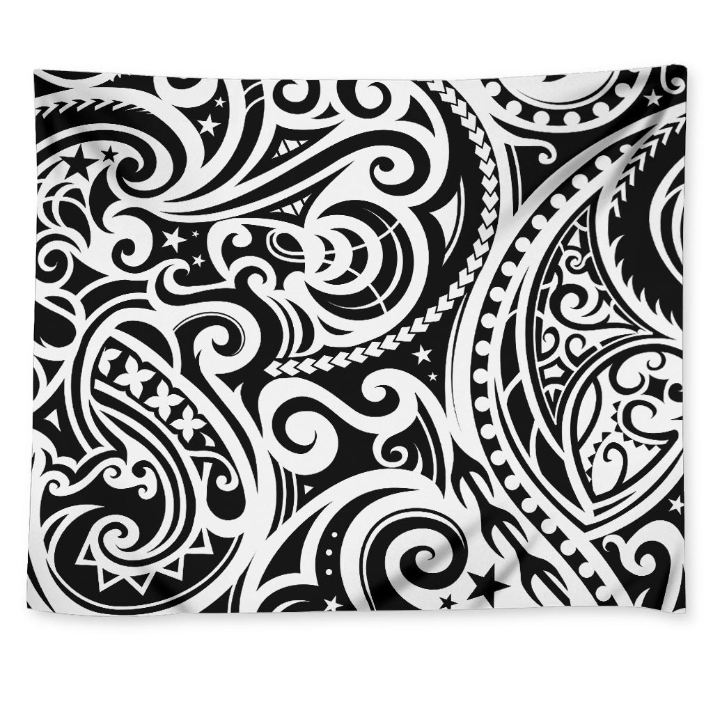 Black And White Polynesian Tattoo Print Tapestry