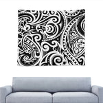 Black And White Polynesian Tattoo Print Tapestry