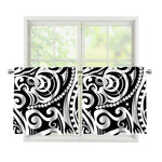 Black And White Polynesian Tattoo Print Tier Curtains