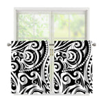 Black And White Polynesian Tattoo Print Tier Curtains