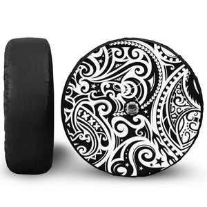 Black And White Polynesian Tattoo Print Tire Cover With Camera Hole