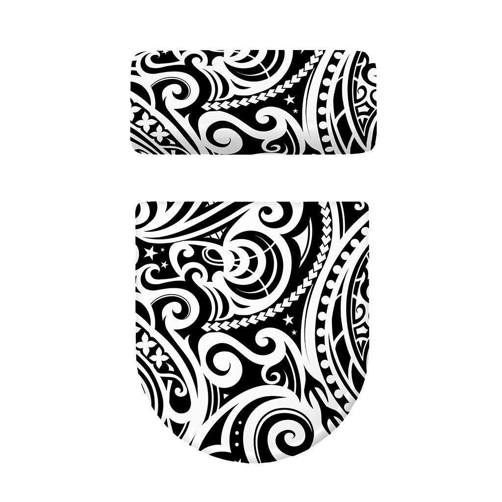 Black And White Polynesian Tattoo Print Toilet Lid And Tank Cover Set