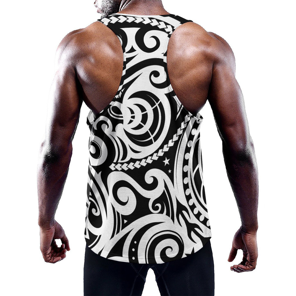 Black And White Polynesian Tattoo Print Training Tank Top