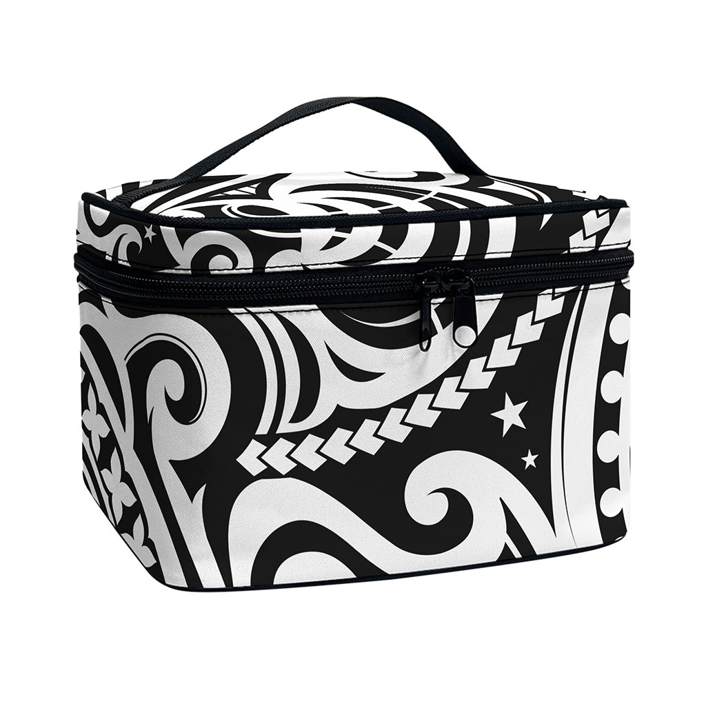 Black And White Polynesian Tattoo Print Travel Makeup Bag