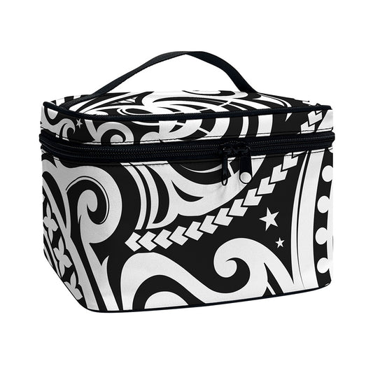 Black And White Polynesian Tattoo Print Travel Makeup Bag