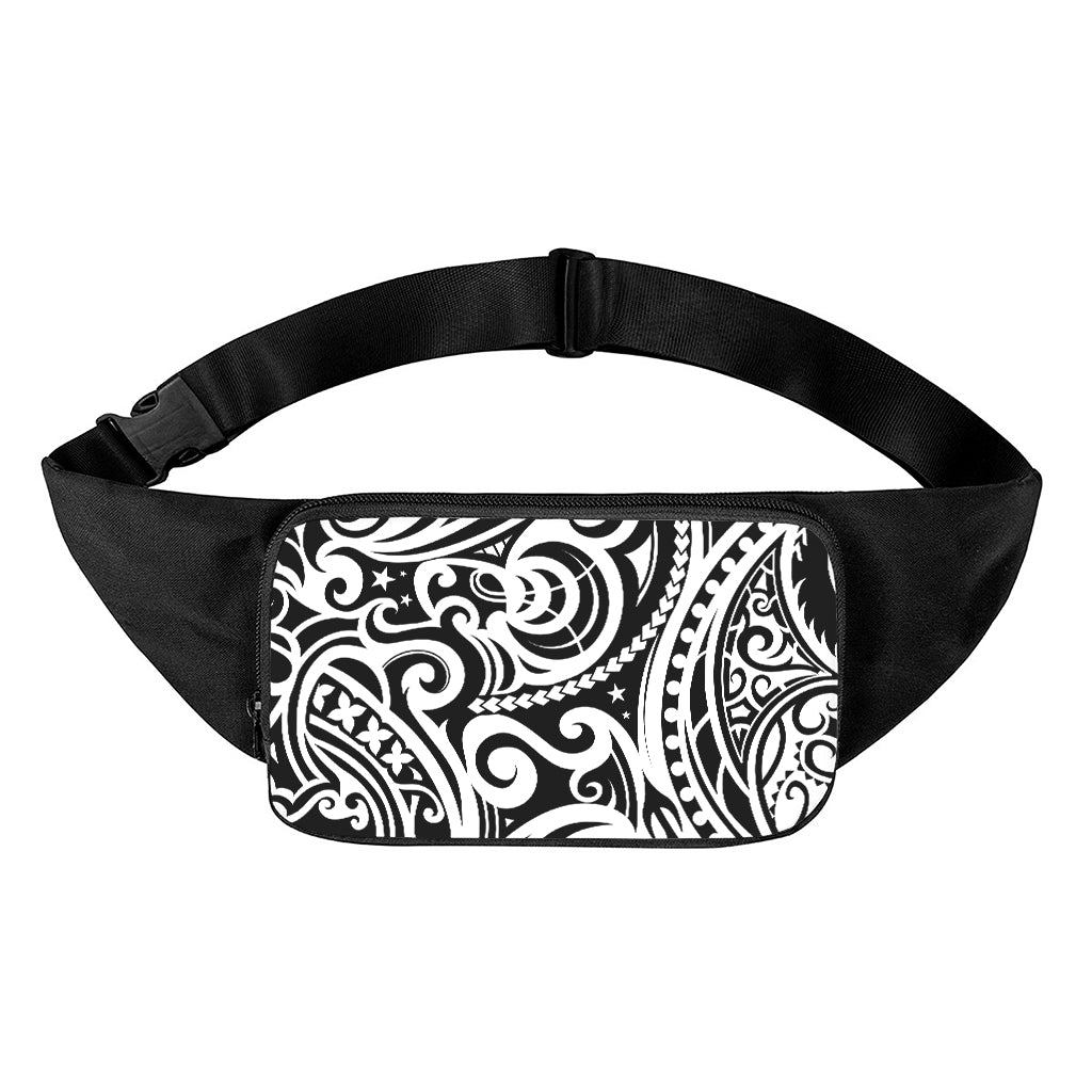 Black And White Polynesian Tattoo Print Waist Bag