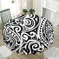Black And White Polynesian Tattoo Print Waterproof Round Tablecloth