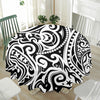 Black And White Polynesian Tattoo Print Waterproof Round Tablecloth