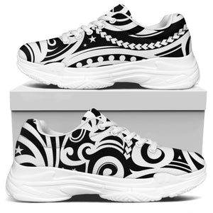 Black And White Polynesian Tattoo Print White Chunky Shoes