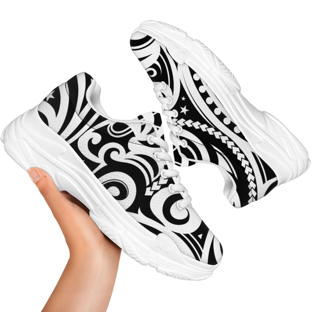 Black And White Polynesian Tattoo Print White Chunky Shoes