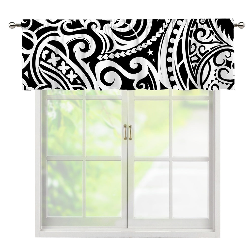 Black And White Polynesian Tattoo Print Window Valance