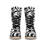 Black And White Polynesian Tattoo Print Winter Boots