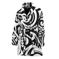 Black And White Polynesian Tattoo Print Women's Bathrobe