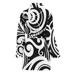 Black And White Polynesian Tattoo Print Women's Bathrobe