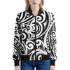 Black And White Polynesian Tattoo Print Women's Bomber Jacket