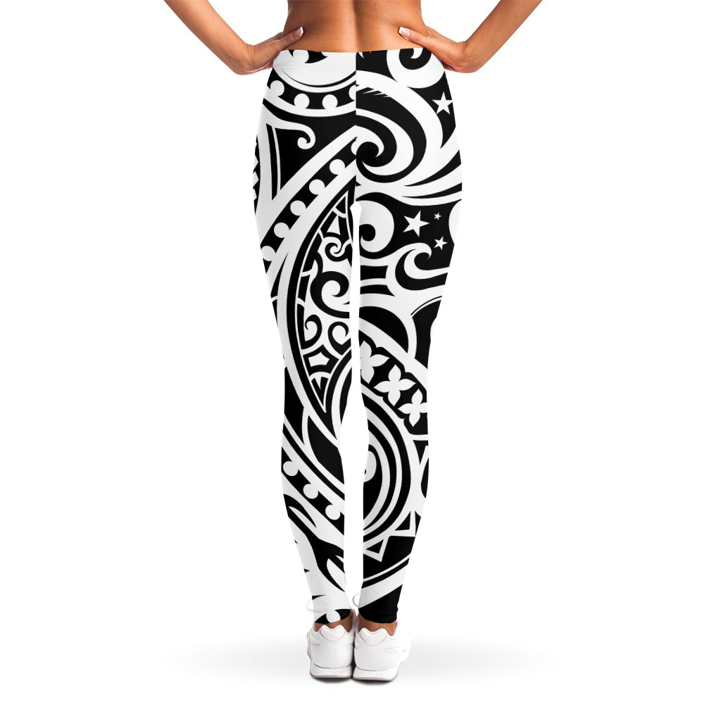 Black And White Polynesian Tattoo Print Women's Leggings