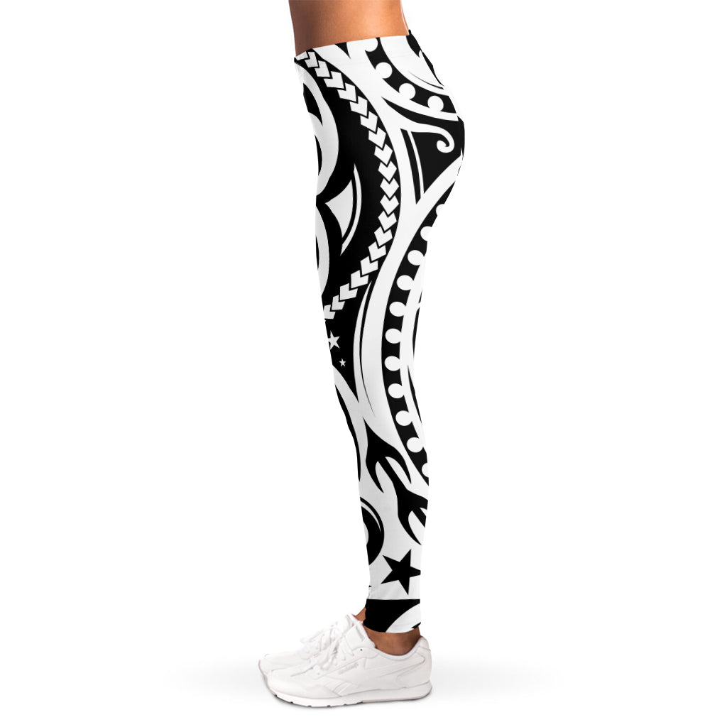 Black And White Polynesian Tattoo Print Women's Leggings