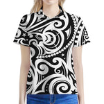 Black And White Polynesian Tattoo Print Women's Polo Shirt