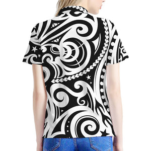 Black And White Polynesian Tattoo Print Women's Polo Shirt