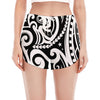 Black And White Polynesian Tattoo Print Women's Split Running Shorts