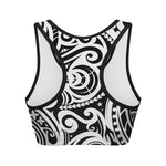 Black And White Polynesian Tattoo Print Women's Sports Bra