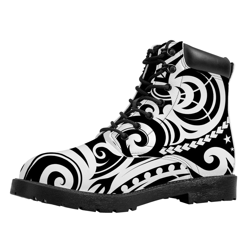 Black And White Polynesian Tattoo Print Work Boots