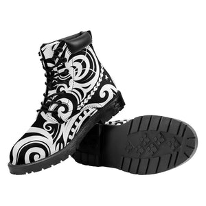 Black And White Polynesian Tattoo Print Work Boots