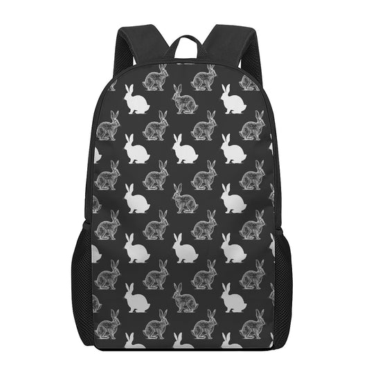 Black And White Rabbit Pattern Print 17 Inch Backpack
