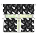 Black And White Rabbit Pattern Print 3 Piece Kitchen Curtains