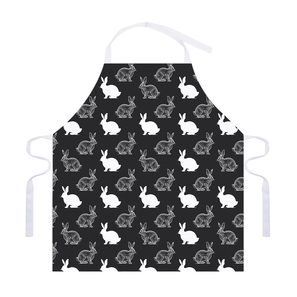 Black And White Rabbit Pattern Print Adjustable Apron