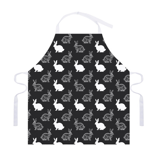 Black And White Rabbit Pattern Print Adjustable Apron