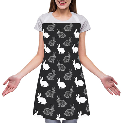 Black And White Rabbit Pattern Print Adjustable Apron