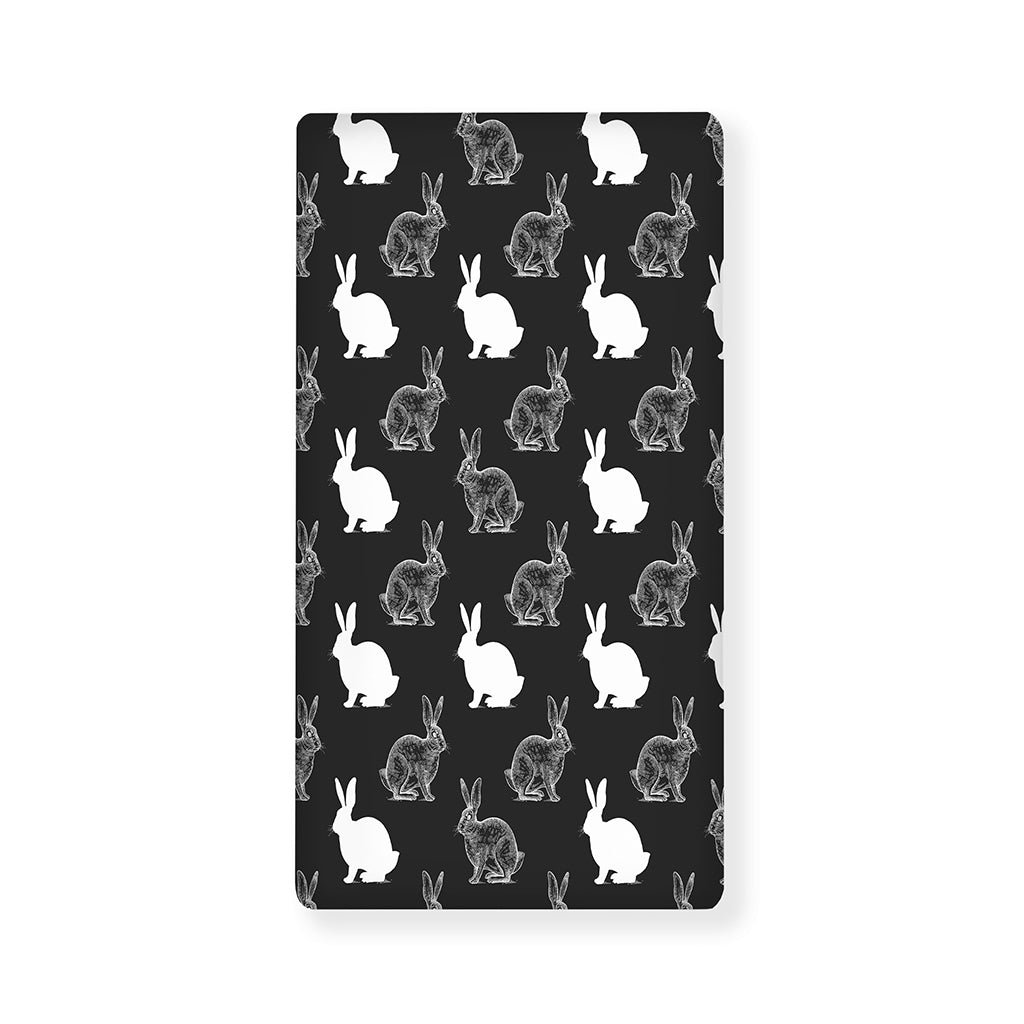 Black And White Rabbit Pattern Print Baby Crib Sheet