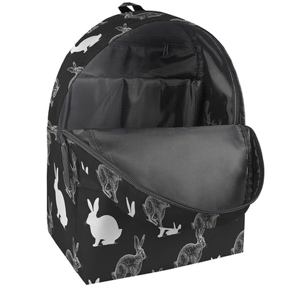 Black And White Rabbit Pattern Print Backpack