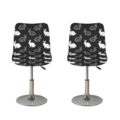 Black And White Rabbit Pattern Print Bar Stool Covers