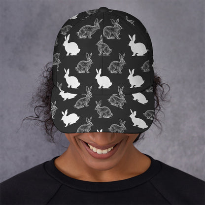 Black And White Rabbit Pattern Print Baseball Cap