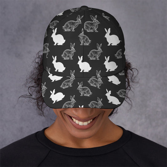 Black And White Rabbit Pattern Print Baseball Cap