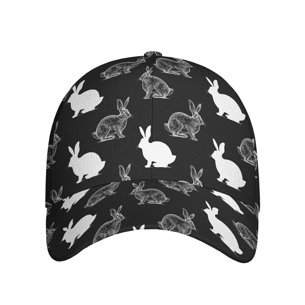 Black And White Rabbit Pattern Print Baseball Cap