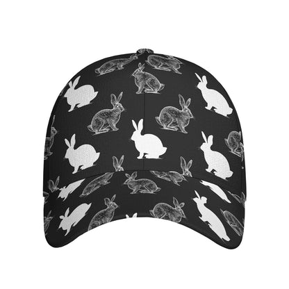 Black And White Rabbit Pattern Print Baseball Cap