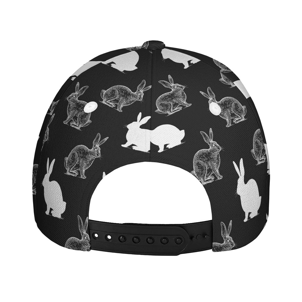 Black And White Rabbit Pattern Print Baseball Cap