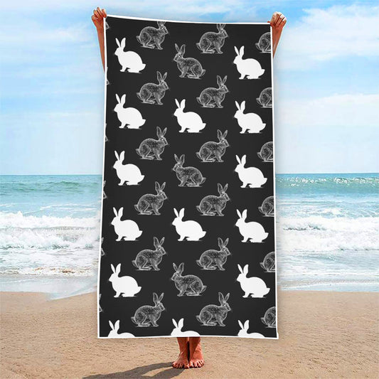 Black And White Rabbit Pattern Print Beach Towel