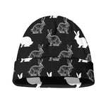 Black And White Rabbit Pattern Print Beanie