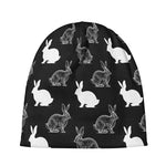 Black And White Rabbit Pattern Print Beanie